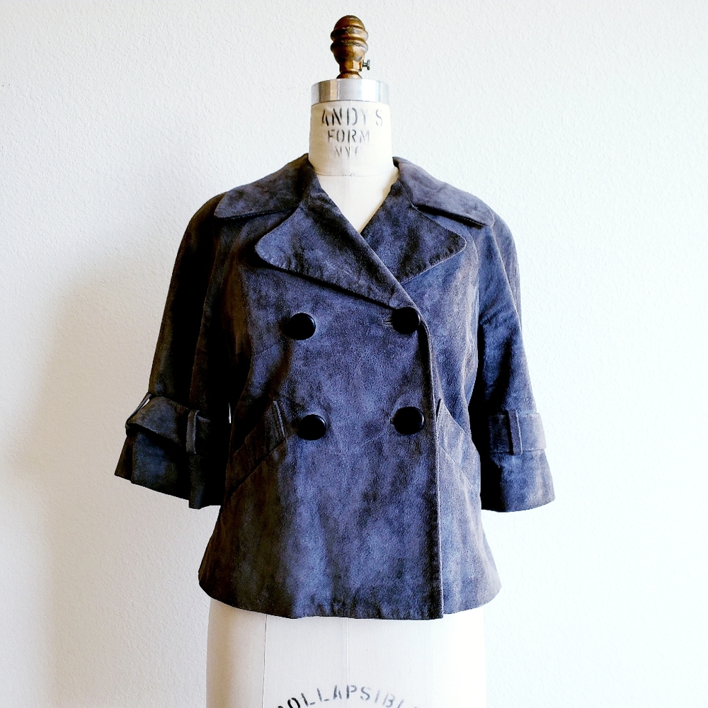 Vintage 00 Cropped Suede Brown Gray Trench Jacket